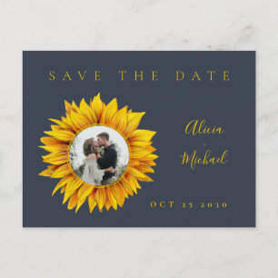 Rustic sunflower photo wedding save the date announcement postcard