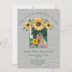 Rustic Sunflower Pink Wood Girl Baby Shower Invit Invitation