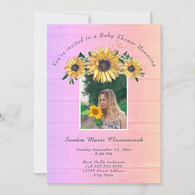 Rustic Sunflower Pink Wood Girl Baby Shower Invita Invitation (Front)