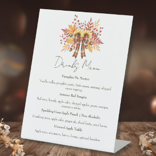 Rustic Sunflower & Plaid Thanksgiving Drinks Menu Pedestal Sign
