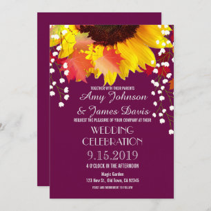 Rustic Sunflower Plum Wedding Invitations