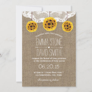 Rustic Sunflower Pomanders Lace & Burlap Wedding Invitation