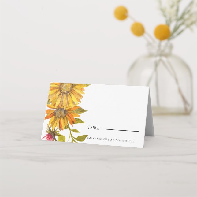 Rustic Sunflower Pretty Floral Wedding  Place Card (Front)