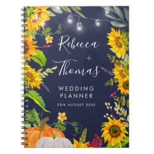 Rustic Sunflower Pumpkin Blue Wedding Planner Notebook