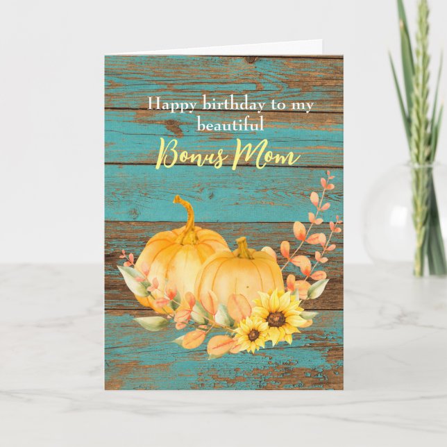Rustic Sunflower Pumpkin Fall Birthday Bonus Mum Card (Front)