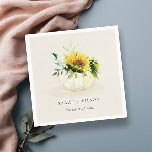 Rustic Sunflower Pumpkin Floral Watercolor Wedding Napkin