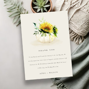 Rustic Sunflower Pumpkin Floral Watercolor Wedding Thank You Card