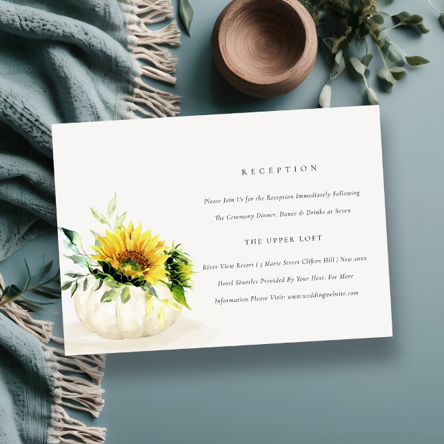 Rustic Sunflower Pumpkin Floral Wedding Reception Enclosure Card (Creator Uploaded)