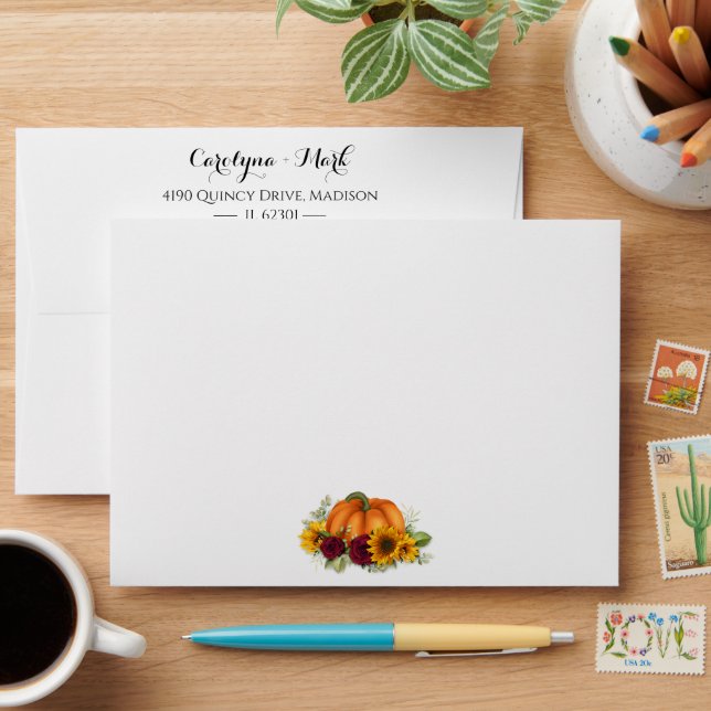 Rustic Sunflower Pumpkin Roses Envelope (Desk)