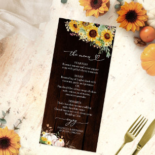 Rustic Sunflower Pumpkin Wood Fall Wedding Menu