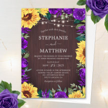Rustic Sunflower Purple Lights Wood Wedding