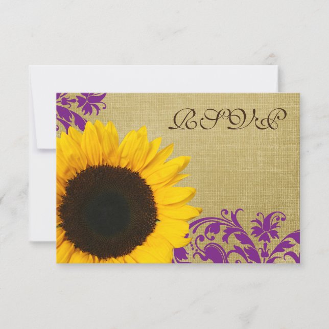 Rustic Sunflower Purple Swirls Wedding RSVP (Front)