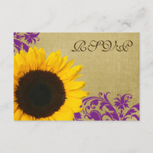 Rustic Sunflower Purple Swirls Wedding RSVP Card