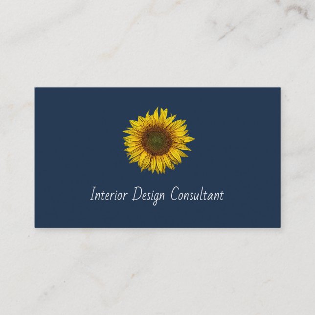 Rustic Sunflower QR code Boho Navy Blue Business Card (Front)