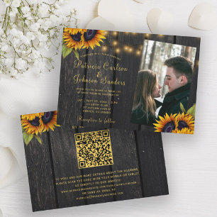 Rustic sunflower QR code photo wedding Invitation