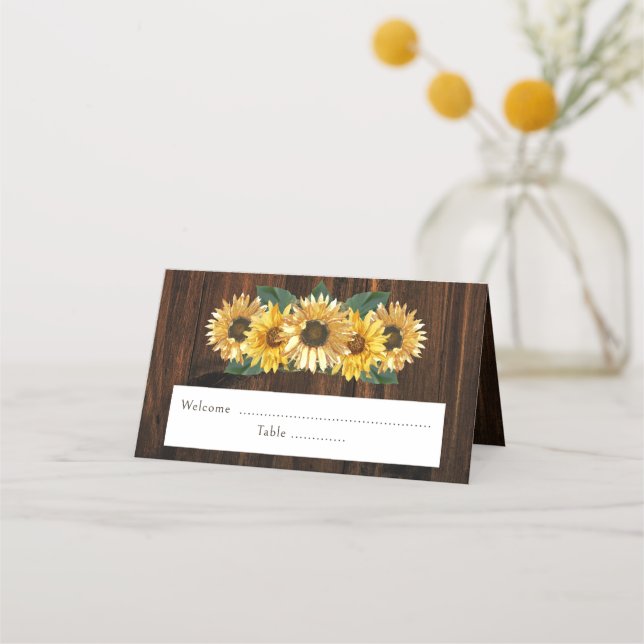 Rustic Sunflower Reception Place Card (Front)