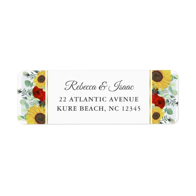 Rustic Sunflower Red Floral Wedding Return Address (Front)