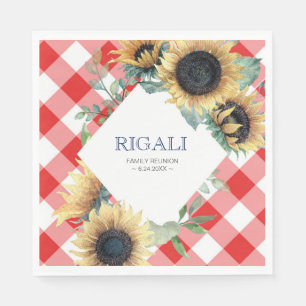 Rustic Sunflower Red Gingham Family Reunion Napkin