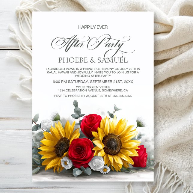 Rustic Sunflower Red Rose Wedding After Party Invitation (Creator Uploaded)