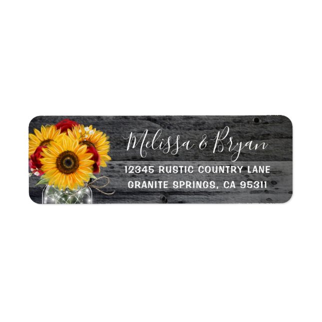 Rustic Sunflower Red Rose Wood Return Address (Front)