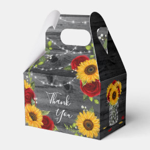 Rustic Sunflower Red Rose Wood Thank You Wedding Favour Box