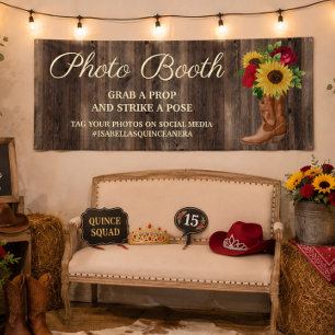 Rustic Sunflower Red Roses Boots Photo Booth  Banner
