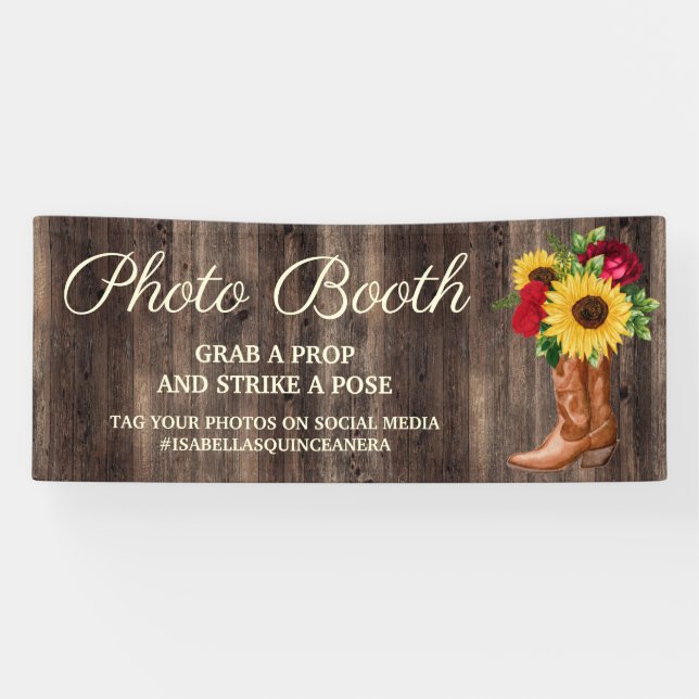 Rustic Sunflower Red Roses Boots Photo Booth  Banner (Horizontal)
