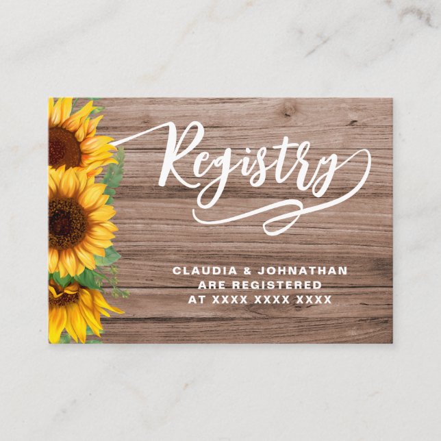 Rustic Sunflower Registry Bridal Shower  Enclosure Card (Front)