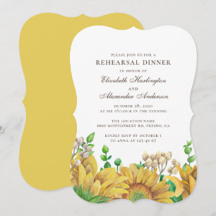 Rustic sunflower rehearsal dinner. Country floral Invitation