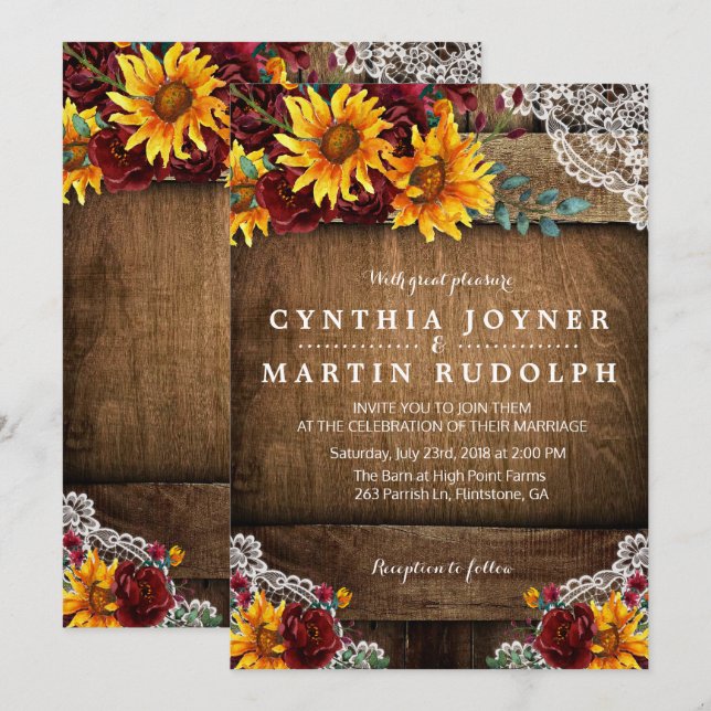 Rustic Sunflower Rehearsal Dinner Invitation (Front/Back)