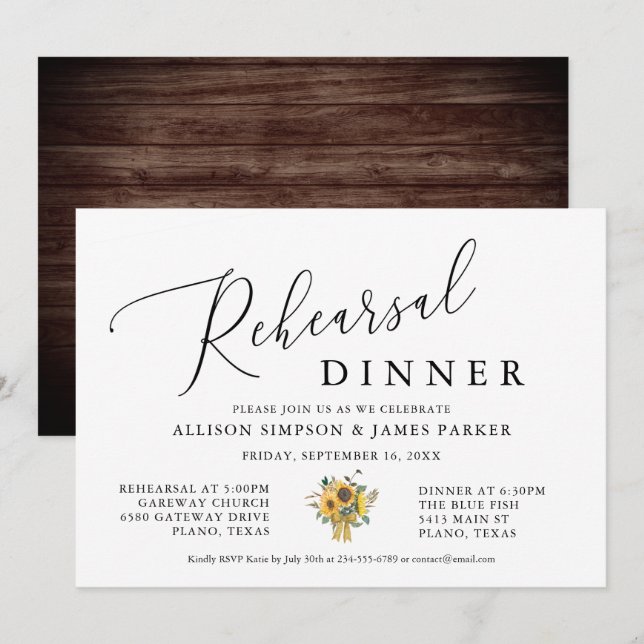 Rustic Sunflower Rehearsal Dinner Invitation (Front/Back)