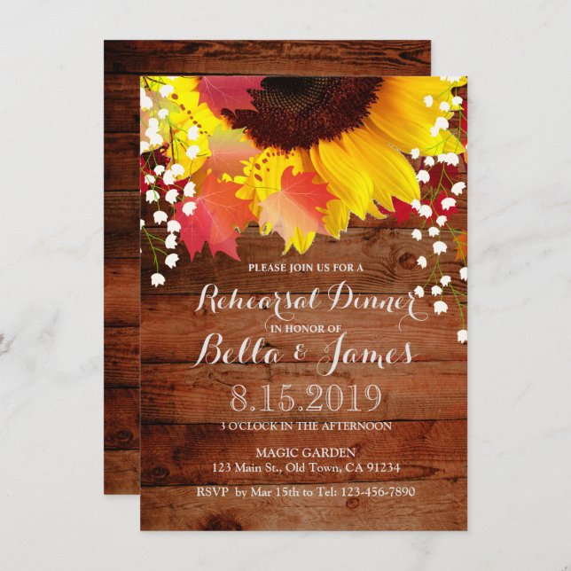Rustic Sunflower Rehearsal Dinner Invitations (Front/Back)