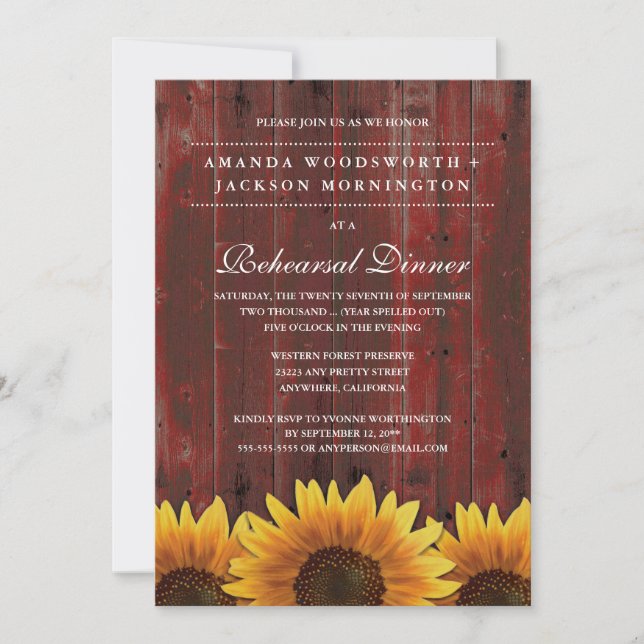 Rustic Sunflower Rehearsal Dinner Invitations (Front)