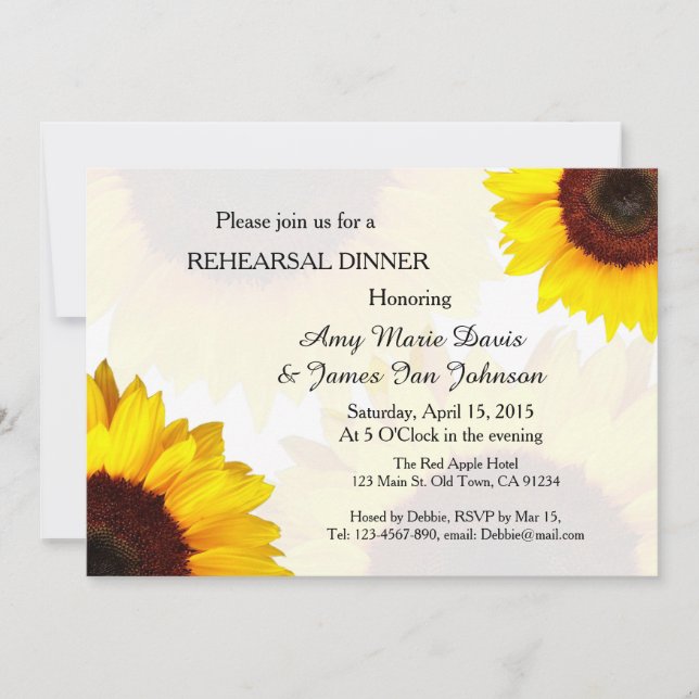 Rustic Sunflower  Rehearsal Dinner Invitations (Front)
