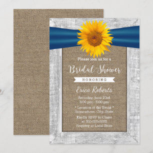 Rustic Sunflower Ribbon Wood Burlap Bridal Shower Invitation