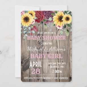 Rustic Sunflower/ Rose Floral Baby Shower Invitat Invitation