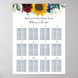 Rustic Sunflower Rose Floral Wedding Seating Chart