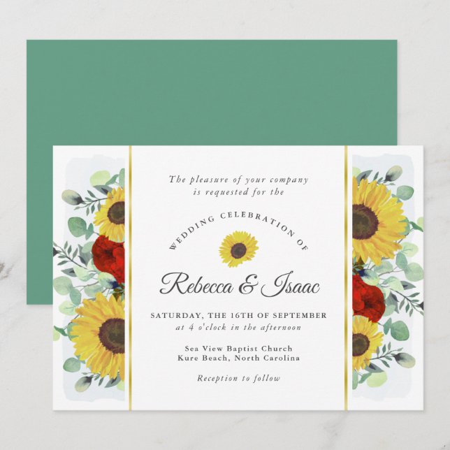 Rustic Sunflower Roses Greenery Wedding Invitation (Front/Back)