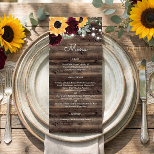 Rustic Sunflower Roses Wedding Menu