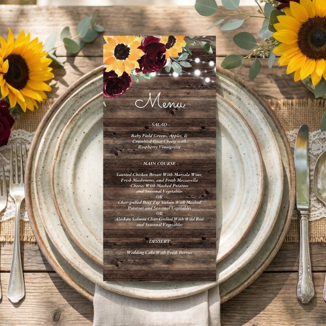 Rustic Sunflower Roses Wedding Menu (Creator Uploaded)