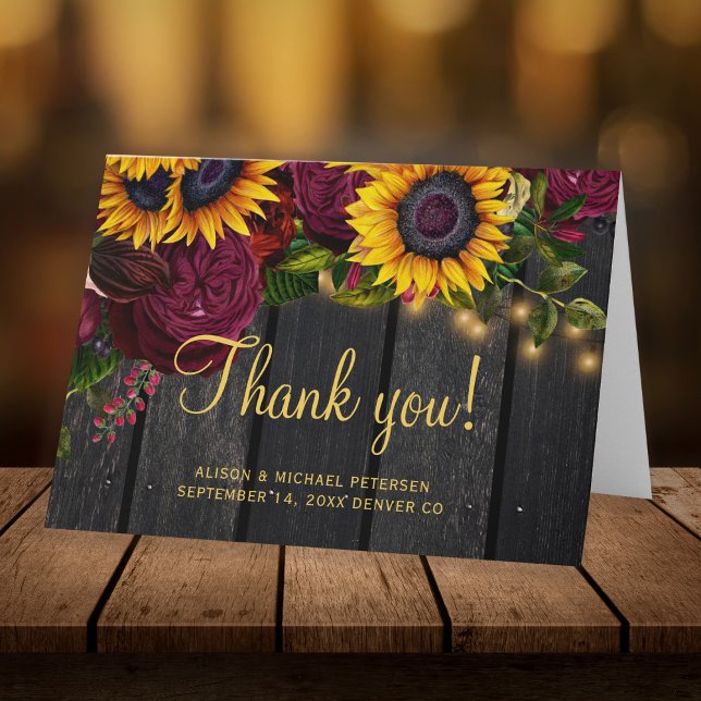 Rustic sunflower roses wood wedding thank you (Creator Uploaded)