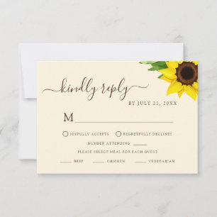  Rustic Sunflower RSVP Dietary Response Card