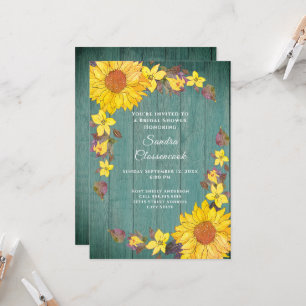 Rustic Sunflower Sage Wood Wedding Bridal Shower Invitation