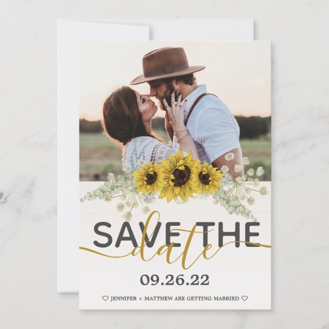 Rustic Sunflower Save the Date Announcement (Front)