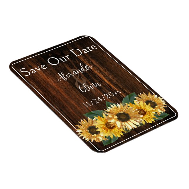 Rustic Sunflower Save The Date Magnet (Right Side)