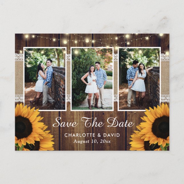 Rustic Sunflower Save The Date Photo Postcards (Front)