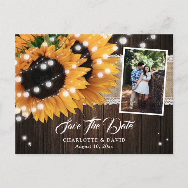 Rustic Sunflower Save The Date Photo Postcards (Front)
