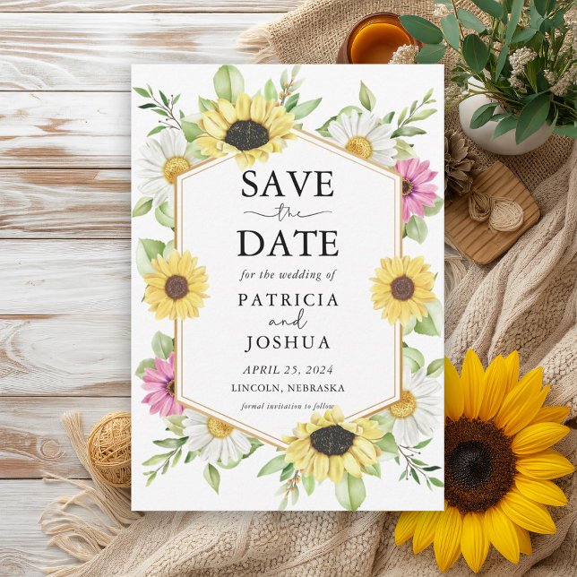 Rustic Sunflower Save the Date Wedding Card (Creator Uploaded)
