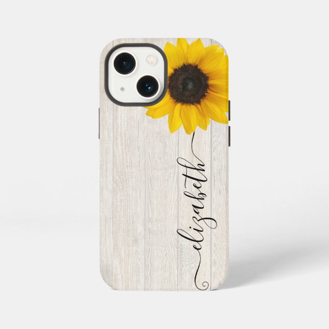 Rustic Sunflower Script Stem Name Phone Case (Back)