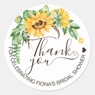 Rustic Sunflower Script Thank You Bridal Shower Classic Round Sticker